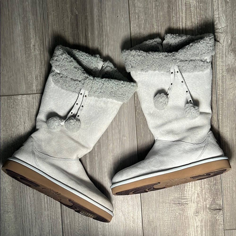 UGG Gray Winter Boots with Pom Poms